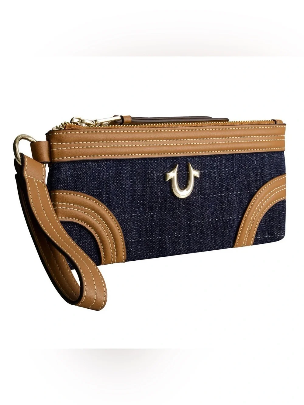 NWT True Religion Horseshoe Navy Denim Wristlet Wallet